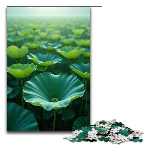 Puzzle für Erwachsene Lotusblattfeld 1000-teiliges Holzpuzzle für Familienspiele 1000 Teile (75 x 50 cm) von mowenbingpeng