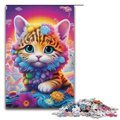 Puzzle für Erwachsene Magic Art Cat 1000 Teile Holzpuzzle für Kinder ab 12 Jahren Heimdekoration 1000 Teile (38 x 26 cm) von mowenbingpeng