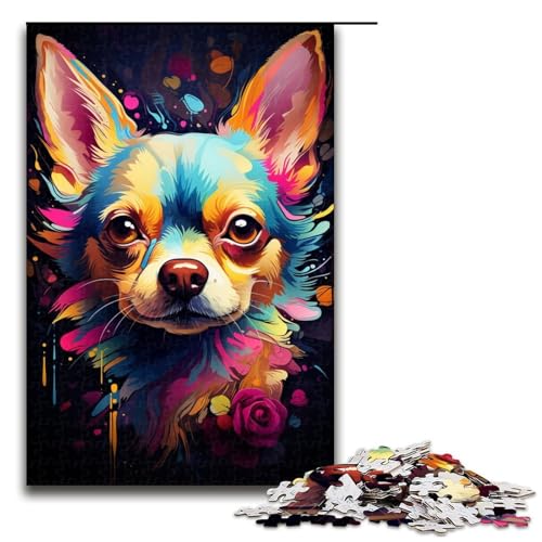 Puzzle für Erwachsene Malen Chihuahua-Hund 1000 Teile Holzpuzzle für Kinder ab 12 Jahren anspruchsvolles Spiel 1000 Teile (75 x 50 cm) von mowenbingpeng