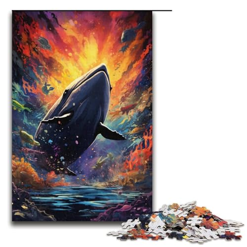 Puzzle für Erwachsene Malen Wal 1000 Teile Holzpuzzle für Kinder ab 12 Jahren anspruchsvolles Spiel 1000 Teile (38 x 26 cm) von mowenbingpeng