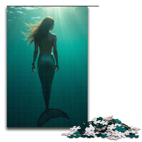 Puzzle für Erwachsene Meerjungfrau 1000 Teile Holzpuzzle für Kinder ab 12 Jahren Heimdekoration 1000 Teile (75 x 50 cm) von mowenbingpeng