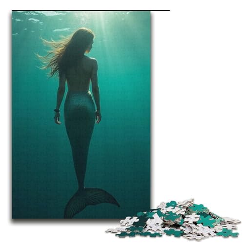 Puzzle für Erwachsene Meerjungfrau 1000 Teile Holzpuzzle für Kinder ab 12 Jahren anspruchsvolles Spiel 1000 Teile (38 x 26 cm) von mowenbingpeng