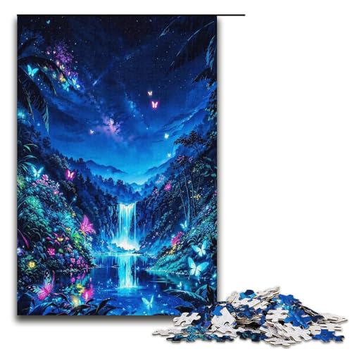 Puzzle für Erwachsene Moonlit Mystique Bioluminescent 1000 teiliges Holzpuzzle für Kinder ab 12 Jahren Heimdekoration 1000 Teile (38 x 26 cm) von mowenbingpeng