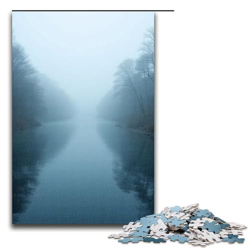 Puzzle für Erwachsene Nebelbedeckter Fluss 1000 Teile Holzpuzzle für Kinder ab 12 Jahren Heimdekoration 1000 Teile (75 x 50 cm) von mowenbingpeng