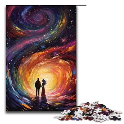 Puzzle für Erwachsene Paar unter dem Sternenhimmel 1000 Teile Holzpuzzle für Erwachsene und Kinder ab 12 Jahren Lernspielzeug 1000 Teile (38 x 26 cm) von mowenbingpeng