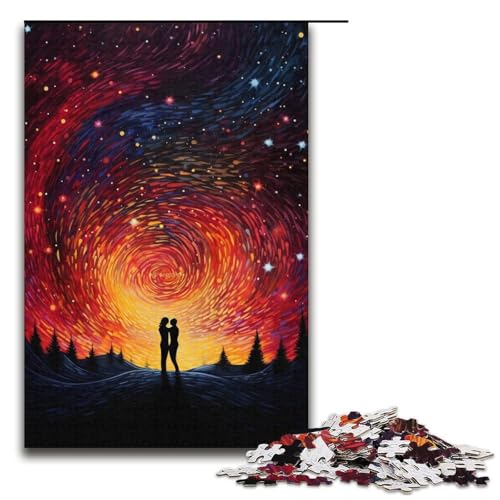 Puzzle für Erwachsene Paar unter dem Sternenhimmel 1000-teiliges Holzpuzzle für Kinder ab 12 Jahren Lernspielzeug 1000 Teile (38 x 26 cm) von mowenbingpeng