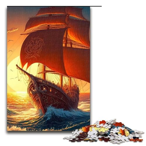 Puzzle für Erwachsene Piratenboot 1000 Teile Holzpuzzle für Kinder ab 12 Jahren Heimdekoration 1000 Teile (75 x 50 cm) von mowenbingpeng