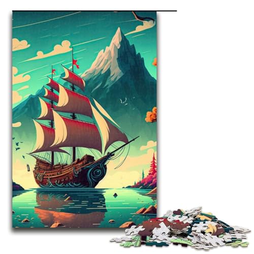 Puzzle für Erwachsene Piratenschiff 1000 Teile Holzpuzzle für Erwachsene und Kinder ab 12 Jahren Lernspielzeug 1000 Teile (75 x 50 cm) von mowenbingpeng