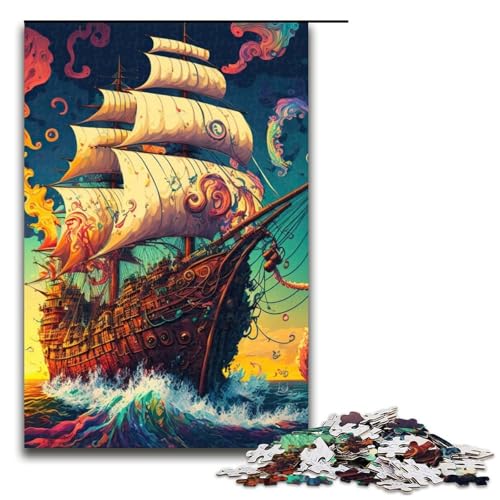 Puzzle für Erwachsene Piratenschiff 1000 Teile Holzpuzzle für Kinder ab 12 Jahren Heimdekoration 1000 Teile (75 x 50 cm) von mowenbingpeng