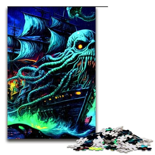 Puzzle für Erwachsene Piratenschiff 1000 Teile Holzpuzzle für Kinder ab 12 Jahren anspruchsvolles Spiel 1000 Teile (75 x 50 cm) von mowenbingpeng