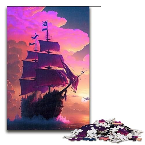 Puzzle für Erwachsene Piratenschiff 1000-teiliges Holzpuzzle für Erwachsene und Kinder ab 12 Jahren 1000 Teile (75 x 50 cm) von mowenbingpeng