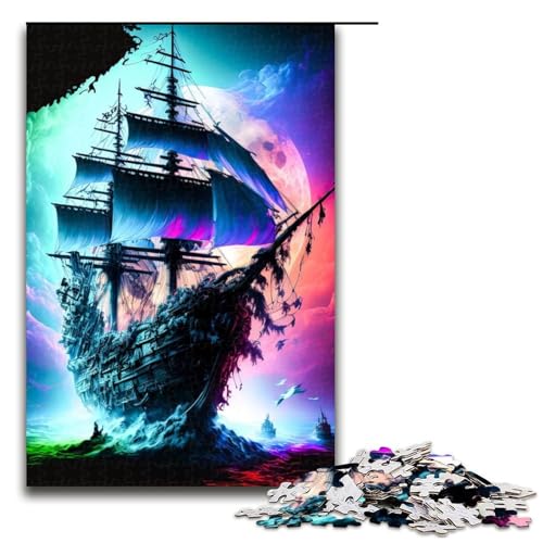 Puzzle für Erwachsene Piratenschiff 1000-teiliges Holzpuzzle für Familienspiele 1000 Teile (75 x 50 cm) von mowenbingpeng