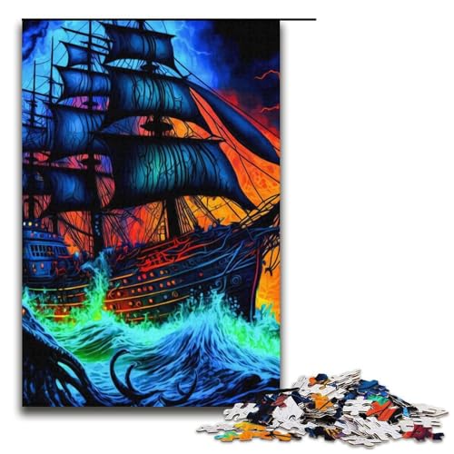 Puzzle für Erwachsene Piratenschiff 1000-teiliges Papierpuzzle für Kinder ab 12 Jahren Lernspielzeug 1000 Teile (38 x 26 cm) von mowenbingpeng