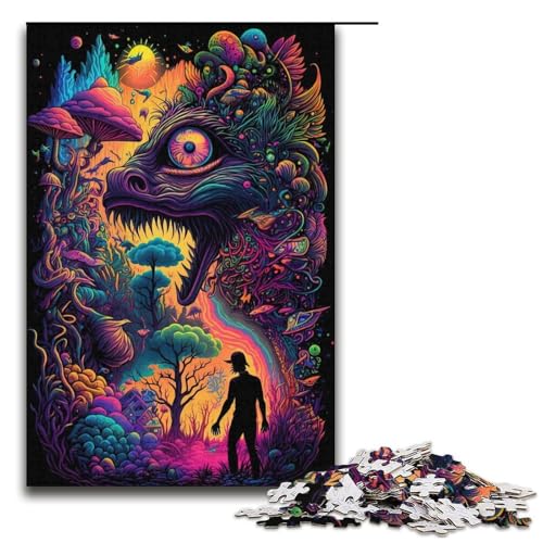 Puzzle für Erwachsene Primeval Psychedelia 1000 Teile Holzpuzzle für Kinder ab 12 Jahren anspruchsvolles Spiel 1000 Teile (38 x 26 cm) von mowenbingpeng