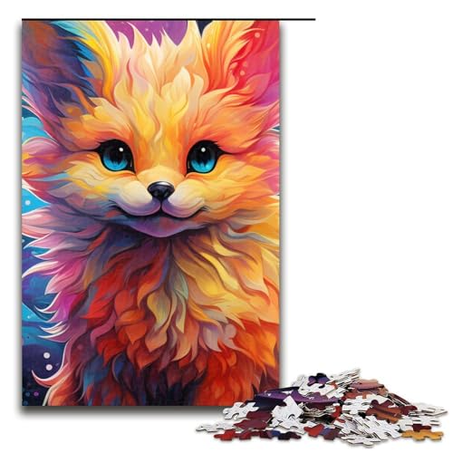 Puzzle für Erwachsene Psychedelic Fox 1000-teiliges Holzpuzzle für Familienspiele 1000 Teile (75 x 50 cm) von mowenbingpeng
