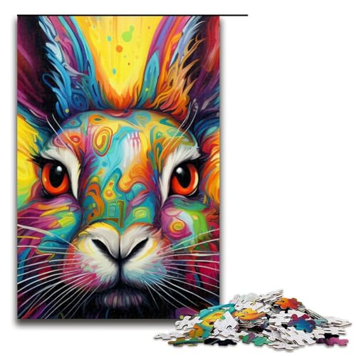 Puzzle für Erwachsene Psychedelic Rabbit 1000-teiliges Holzpuzzle für Familienspiele 1000 Teile (75 x 50 cm) von mowenbingpeng