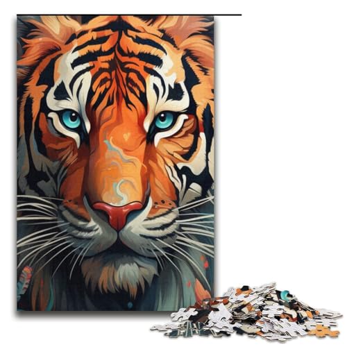 Puzzle für Erwachsene Psychedelic Tiger 1000-teiliges Papierpuzzle für Kinder ab 12 Jahren Heimdekoration 1000 Teile (38 x 26 cm) von mowenbingpeng