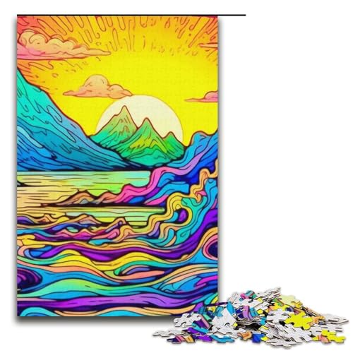 Puzzle für Erwachsene Psychedelic Wave 1000 Teile Papierpuzzle für Erwachsene und Kinder ab 12 Jahren 1000 Teile (38 x 26 cm) von mowenbingpeng