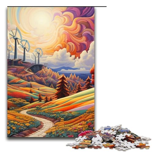 Puzzle für Erwachsene Psychedelische Landschaft 1000-teiliges Holzpuzzle für Familienspiele 1000 Teile (75 x 50 cm) von mowenbingpeng