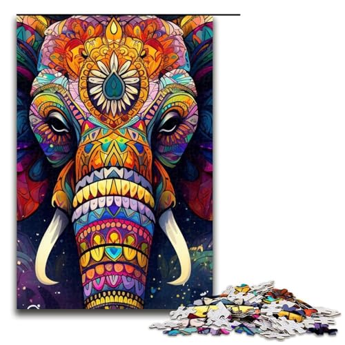 Puzzle für Erwachsene Psychedelischer Elefant 1000 Teile Holzpuzzle für Erwachsene und Kinder ab 12 Jahren Lernspielzeug 1000 Teile (75 x 50 cm) von mowenbingpeng