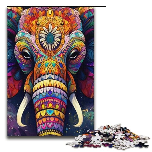 Puzzle für Erwachsene Psychedelischer Elefant 1000-teiliges Papierpuzzle für Erwachsene und Kinder ab 12 Jahren 1000 Teile (38 x 26 cm) von mowenbingpeng