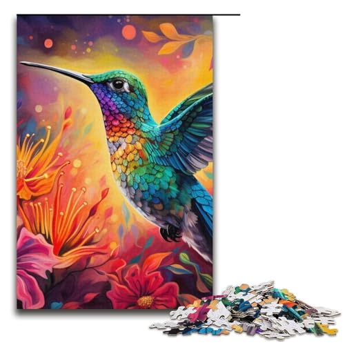 Puzzle für Erwachsene Psychedelischer Kolibri 1000 Teile Papierpuzzle für Erwachsene und Kinder ab 12 Jahren Lernspielzeug 1000 Teile (38 x 26 cm) von mowenbingpeng