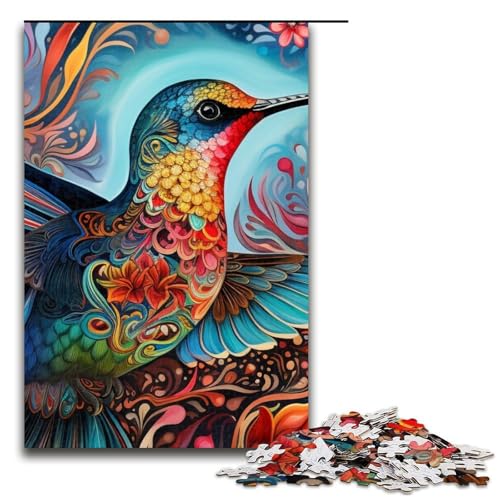 Puzzle für Erwachsene Psychedelischer Kolibri 1000-teiliges Holzpuzzle für Erwachsene und Kinder ab 12 Jahren 1000 Teile (75 x 50 cm) von mowenbingpeng