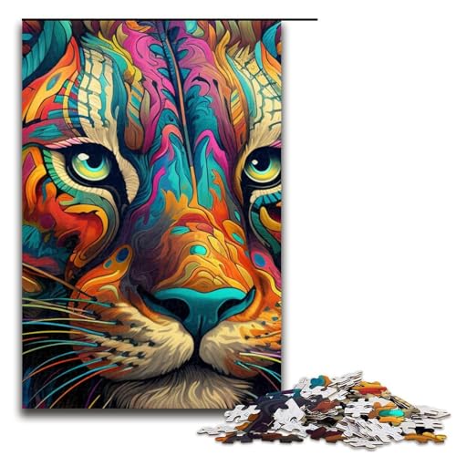 Puzzle für Erwachsene Psychedelischer Löwe 1000-teiliges Holzpuzzle für Familienspiele 1000 Teile (75 x 50 cm) von mowenbingpeng
