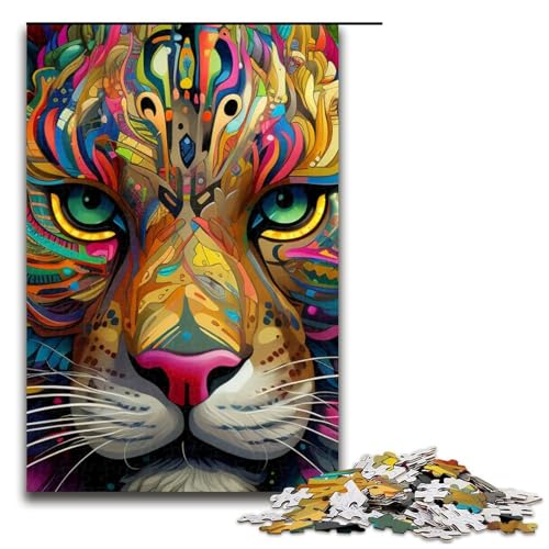 Puzzle für Erwachsene Psychedelischer Löwe 1000-teiliges Holzpuzzle für Kinder ab 12 Jahren Lernspielzeug 1000 Teile (75 x 50 cm) von mowenbingpeng