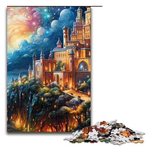 Puzzle für Erwachsene Psychedelischer Pena-Nationalpalast bei Nacht 1000-teiliges Holzpuzzle für Kinder ab 12 Jahren Lernspielzeug 1000 Teile (75 x 50 cm) von mowenbingpeng