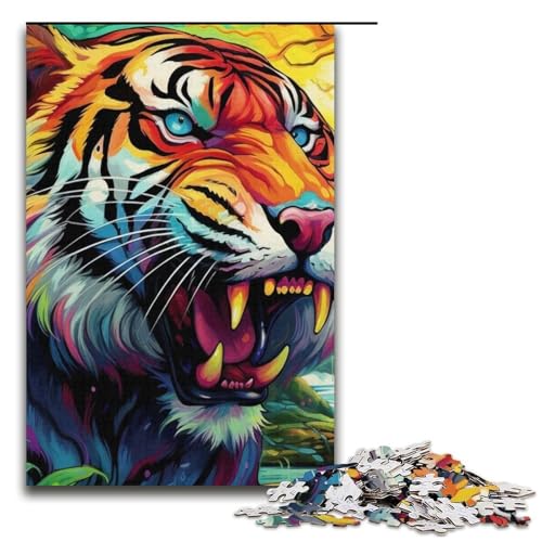Puzzle für Erwachsene Psychedelischer Tiertiger 1000-teiliges Papierpuzzle für Kinder ab 12 Jahren Heimdekoration 1000 Teile (38 x 26 cm) von mowenbingpeng