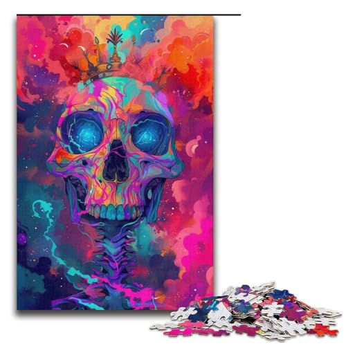 Puzzle für Erwachsene Psychedelischer Totenkopf 1000 Teile Papierpuzzle für Erwachsene und Kinder ab 12 Jahren 1000 Teile (38 x 26 cm) von mowenbingpeng