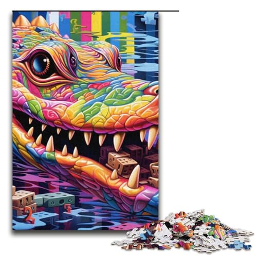 Puzzle für Erwachsene Psychedelisches Nilkrokodil 1000 Teile Puzzle tolles Geschenk geeignet für Teenager ab 14 Jahren 1000 Teile (38 x 26 cm) von mowenbingpeng