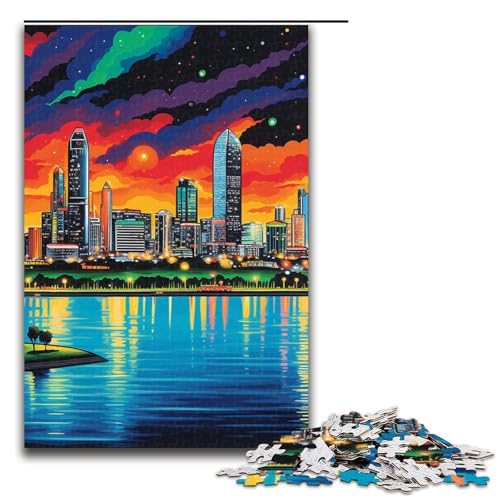 Puzzle für Erwachsene Psychedelisches Stadtbild 1000-teiliges Holzpuzzle für Kinder ab 12 Jahren Heimdekoration 1000 Teile (75 x 50 cm) von mowenbingpeng