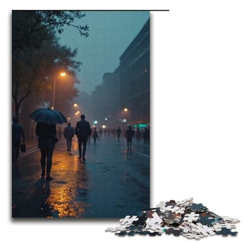 Puzzle für Erwachsene Regen 1000-teiliges Holzpuzzle für Kinder ab 12 Jahren Lernspielzeug 1000 Teile (38 x 26 cm) von mowenbingpeng