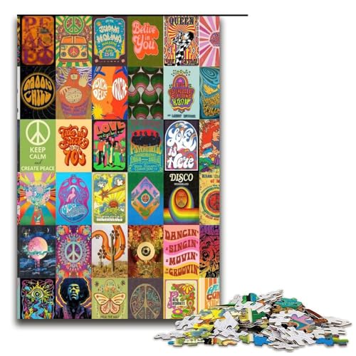 Puzzle für Erwachsene Retro-Psychedelisch 1000 Teile Holzpuzzle für Erwachsene und Kinder ab 12 Jahren Lernspielzeug 1000 Teile (75 x 50 cm) von mowenbingpeng