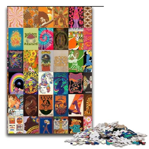 Puzzle für Erwachsene Retro-Psychedelisches 1000-teiliges Holzpuzzle für Kinder ab 12 Jahren Lernspielzeug 1000 Teile (75 x 50 cm) von mowenbingpeng