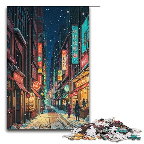 Puzzle für Erwachsene Schneetag in Tokio 1000 Teile Holzpuzzle für Erwachsene und Kinder ab 12 Jahren 1000 Teile (38 x 26 cm) von mowenbingpeng