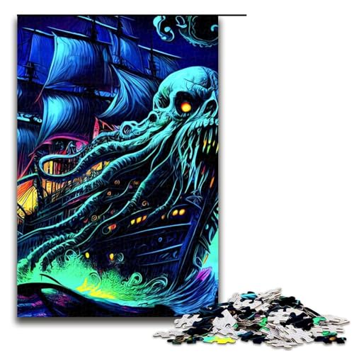 Puzzle für Erwachsene Segel-Piratenschiff 1000 Teile Holzpuzzle für Erwachsene und Kinder ab 12 Jahren 1000 Teile (75 x 50 cm) von mowenbingpeng