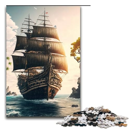 Puzzle für Erwachsene Segel-Piratenschiff 1000 Teile Holzpuzzle für Erwachsene und Kinder ab 12 Jahren 1000 Teile (75 x 50 cm) von mowenbingpeng