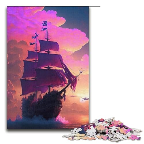 Puzzle für Erwachsene Segel-Piratenschiff 1000 Teile Papierpuzzle für Erwachsene und Kinder ab 12 Jahren 1000 Teile (38 x 26 cm) von mowenbingpeng