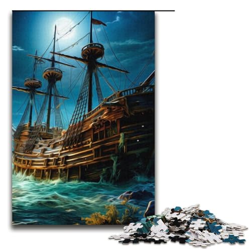 Puzzle für Erwachsene Segel-Piratenschiff 1000-teiliges Papierpuzzle für Kinder ab 12 Jahren Heimdekoration 1000 PCS (38 x 26 cm) von mowenbingpeng