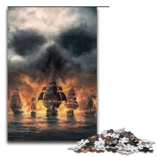 Puzzle für Erwachsene Segel-Piratenschiff 1000-teiliges Papierpuzzle für Kinder ab 12 Jahren Lernspielzeug 1000 Teile (38 x 26 cm) von mowenbingpeng