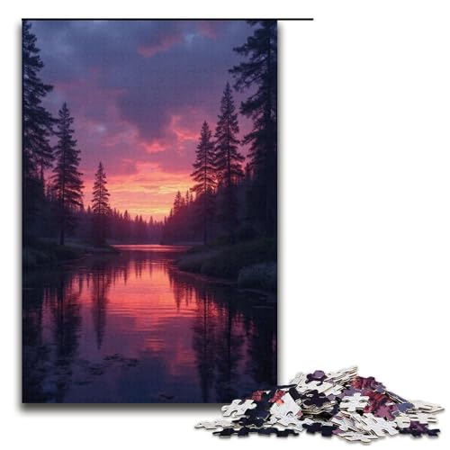 Puzzle für Erwachsene Sonnenuntergangslandschaft 1000-teiliges Holzpuzzle für Kinder ab 12 Jahren Lernspielzeug 1000 Teile (38 x 26 cm) von mowenbingpeng