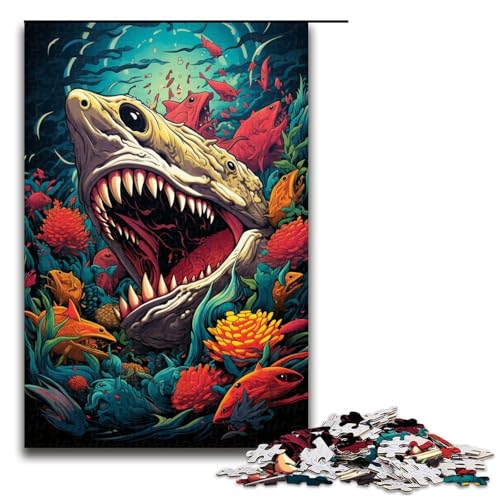 Puzzle für Erwachsene Tiefsee Bunte psychedelische Monster 1000-teiliges Holzpuzzle für Kinder ab 12 Jahren Lernspielzeug 1000 Teile (75 x 50 cm) von mowenbingpeng