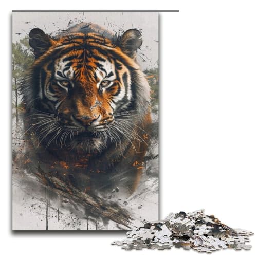 Puzzle für Erwachsene Tiger 1000 Teile Holzpuzzle für Erwachsene und Kinder ab 12 Jahren 1000 Teile (38 x 26 cm) von mowenbingpeng