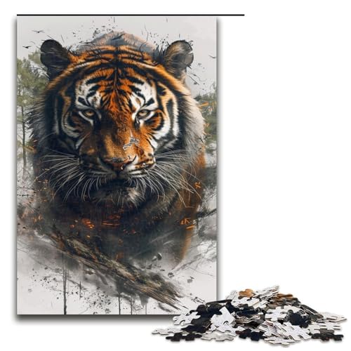 Puzzle für Erwachsene Tiger 1000 teiliges Holzpuzzle für Familienspiele 1000 Teile (75 x 50 cm) von mowenbingpeng