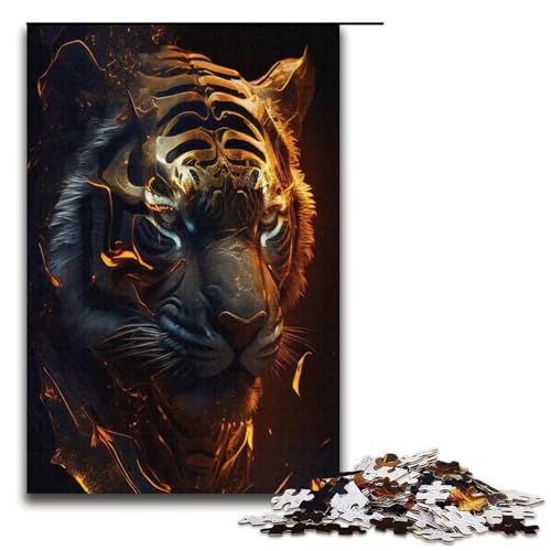 Puzzle für Erwachsene Tiger aus Goldguss 1000 teiliges Holzpuzzle für Familienspiele 1000 Teile (38 x 26 cm) von mowenbingpeng