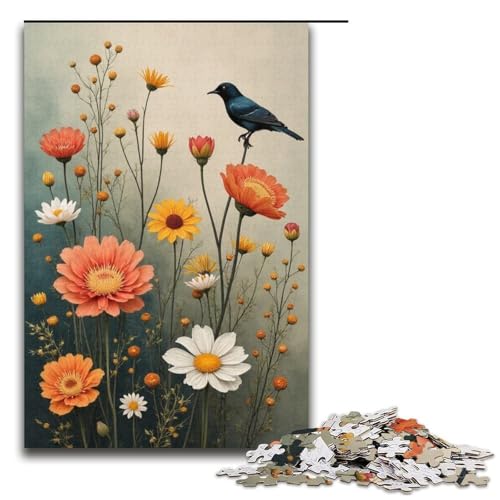 Puzzle für Erwachsene Vogelgezwitscher und Blumen 1000 Teile Holzpuzzle für Kinder ab 12 Jahren Heimdekoration 1000 Teile (38 x 26 cm) von mowenbingpeng