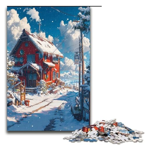 Puzzle für Erwachsene Winterlandschaft 1000 Teile Holzpuzzle für Kinder ab 12 Jahren Heimdekoration 1000 Teile (75 x 50 cm) von mowenbingpeng